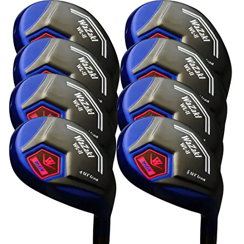Japan WaZaki 4-SW Hybrid Iron Set USGA R A Rules Golf Club,Black Blue Finish,with Cover,WLIIs Ltd Model,Mens Regular Flex,65g Graphite Shaft,Plus Half Inch Length,Pack of 8