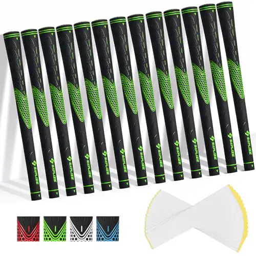 SAPLIZE Classic Rubber Golf Grips 13 Pack, High Feedback, Non-Slip, Choose from 13 Grips with 15 Tapes or 13 Grips with All Kits, Available in Under/Standard/Mid/Jumbo Sizes, CC01 Series