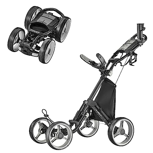 CaddyTek 4 Wheel Golf Push Cart - Compact, Lightweight, Close Folding Push Pull Caddy Cart Trolley - Explorer V8, Dark Grey, One Size, Model: Explorer Vsersion 8 - Dark Grey