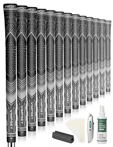 VIMPSEY Golf Grips ,13 Grips or 13 Grips with Full Regripping Kits , Standard/Midsize 4 Colors Optional (Midsize, Midnight Black(13 Grips with All Repair Kits))