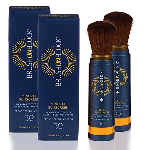 Brush On Block Mineral Sunscreen Powder, Refillable Broad-Spectrum SPF 30, UVA UVB Face Protection, Natural, Reef Friendly, FSA HSA Eligible (Translucent 2-Pack)
