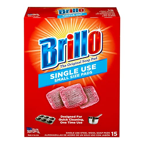 Brillo Single Use Steel Wool Soap Pads, Smaller Size Original Red Scent, 15 Count Pack of 1