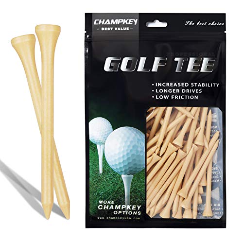 CHAMPKEY 100% Natural Hardwood Golf Tees Pack of 120 - Reduce Friction & Side Spin Wooden Tees - Conforms to USGA Regulations