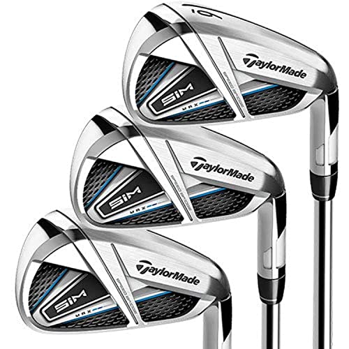 TaylorMade SIM MAX Irons, Steel Shaft, KBS Max 85, 5-PW, AW, Right Hand, Stiff Flex , Titanium, Black, Blue