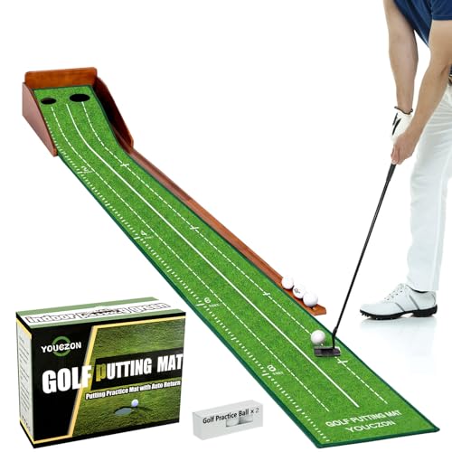 Putting Green Indoor - Outdoor Putting Green,Putting Matt for Indoors, Golf Practice Mat with Auto Ball Return, Solid Wood, Velvet Surface, Perfect Portable Gift for Office Home Outdoor