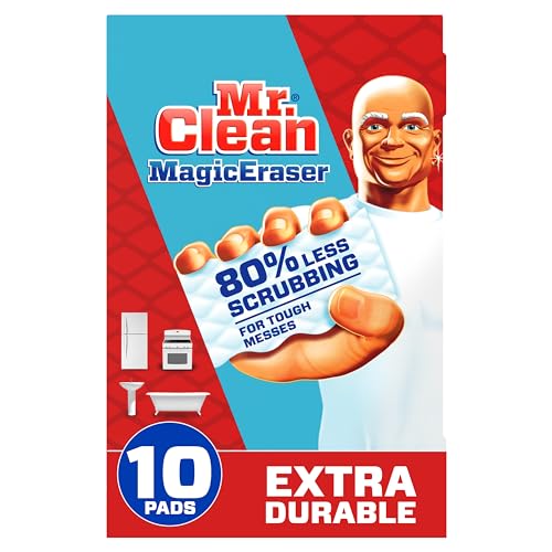 Mr. Clean Magic Eraser, Extra Durable, Multi Purpose Cleaner, Shoe, Bathroom, Shower, and Car Window and Windshield Cleaner, Cleaning Pads, 10 Count