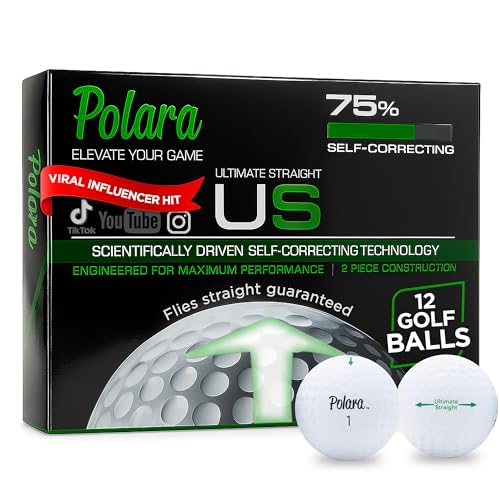 Polara Golf Self-Correcting Golf Balls – Soft Feel, Anti-Slice & Hook Correction, Exceeds USGA Limits, Dimple Pattern, High-Performance Balls for Men & Women – Ultimate Straight, 12 Pack, White