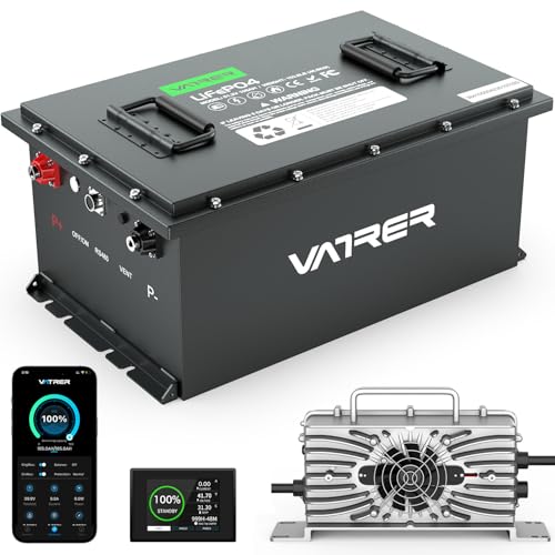 VATRER POWER 48V 105Ah Lithium Golf Cart Battery, Built-in Smart 200A BMS, with Touch Monitor & Mobile APP, 4000+ Cycles Rechargeable LiFePO4 Battery, Max 10.24kW Power Output, Perfect for Golf Carts