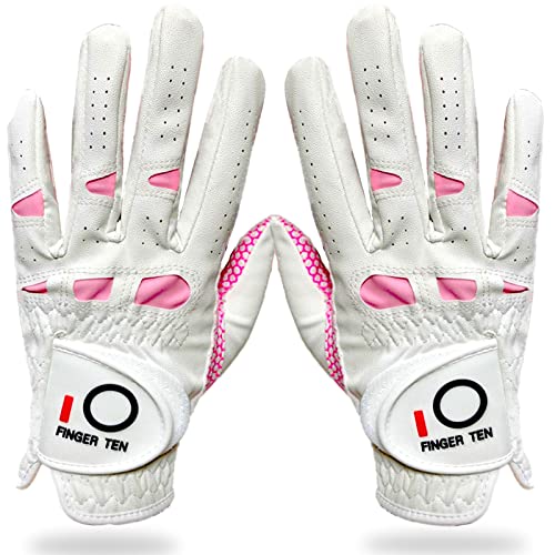 Golf Gloves Women Left Hand Right All Weather Rain Grip Value 2 Pack, Ladies Soft Pink Glove Lh Rh Both Hand Fit Size Small Medium Large XL