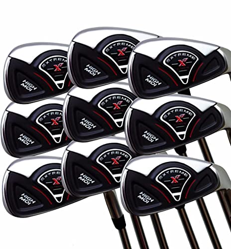 Extreme X7 High MOI Senior Men's Complete 9-Piece Iron Set (3-SW) Right Handed Senior Flex A Flex Club with with Premium Men's Arthritic Grip