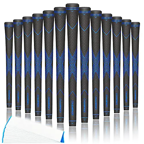 CHAMPKEY Traction-X Golf Grips 13 Pack | High Traction and Feedback Rubber Golf Club Grips | Choose Between 13 Grips with 15 Tapse and 13 Grips with All Kits