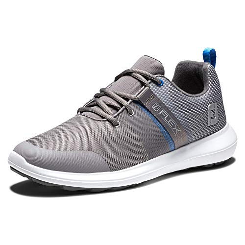 FootJoy Men's FJ Flex Previous Season Style Golf Shoe, Grey/Blue, 15