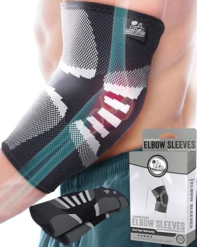 Nordic Lifting Elbow Compression Sleeves (1 Pair) for Men & Women - Support for Elbow Pain Relief, Tendonitis, Golfer’s & Tennis Elbow - Weightlifting Brace for Workout, Arm & Joint Recovery (Medium)