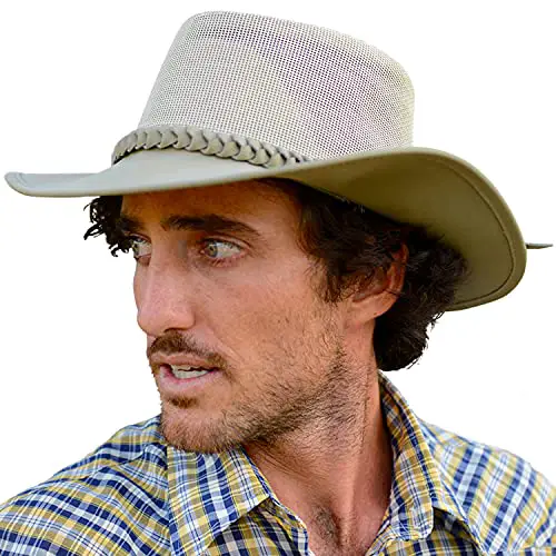 Conner Handmade Hats | Aussie Golf Soakable Mesh Hat, Soaker Chiller Hat with Mesh for Men - Sand, Medium