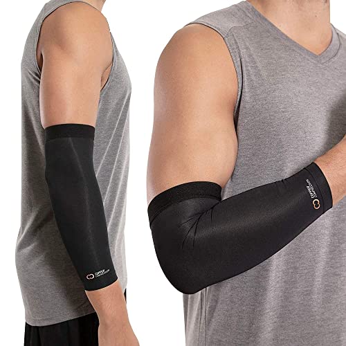 Copper Compression Elbow Brace for Tendonitis and Tennis Elbow - Copper Infused Sleeve. Relief for Golfers, Arthritis, Bursitis. Fit for Men & Women.