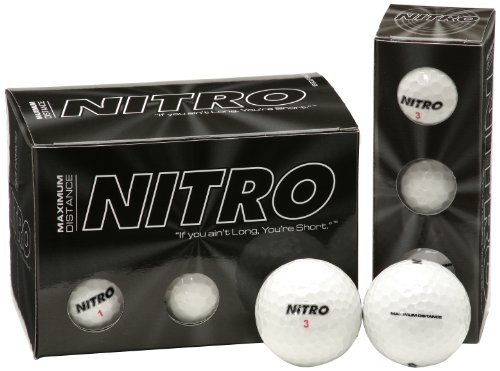 Nitro Long Distance Golf Balls (12PK) All Levels Maximum Distance Titanium Core 85 Compression High Velocity Spin Control Long Distance Golf Balls USGA Approved-Total of 12-White