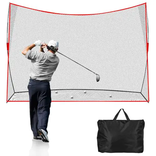 Golf Net: 10x7ft Heavy Duty Golf Practice Net for Indoor/Outdoor Training, Portable Golf Hitting Net with Carry Bag, Ideal Golf Training Aid for Golfers Backyard Driving Chipping Swing (Standard)