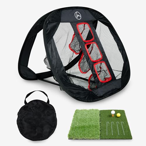 Golf Chipping Net with Hitting Mat - 12 PU Balls, 2 Hitting Mats, 2 Rubber Tees and Carry Bag Included