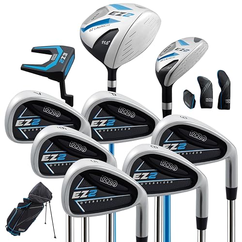 IZZO Golf EZ2 14 Piece Mens Right Hand Golf Club Set with Golf Bag - 14 Piece Complete Golf Club Set for Right Handed Golfers, Comes with Golf Bag