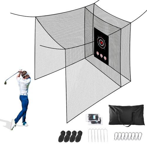 10x10x10ft Golf Cage Net – Heavy-Duty Practice Net with Target Cloth, Extra Hitting Net & DIY Installation Kit for Golf or Baseball Cage Net Training & Practice (No Frame Included)