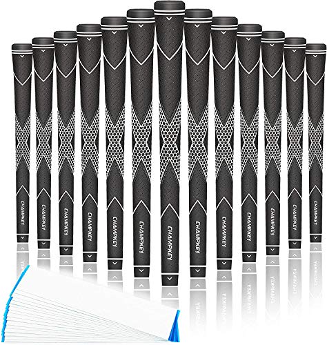 CHAMPKEY Traction-X Golf Grips 13 Pack | High Traction and Feedback Rubber Golf Club Grips | Choose Between 13 Grips with 15 Tapse and 13 Grips with All Kits