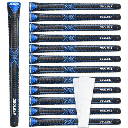Geoleap Golf Grips 13 Pack,Non-slip and High Shock-absorbing Golf Club Grips ,Choose between 13 Grips with 15 Tapes and Full Kits.(Midsize-Black Blue( 15 tapes))