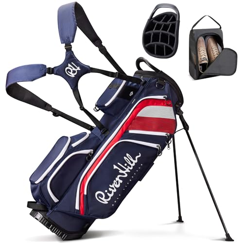 14 Way Golf Stand Bag, Lightweight Golf Bags w/Full-Length Dividers, 9 Pockets, Padded Strap, Cooler Pocket, High-Tech Zippers, Rain-Hood, Free Shoe Bag for Men & Women