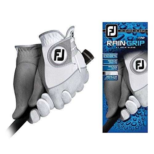 FootJoy Men's RainGrip Pair Golf Glove White Medium, Pair