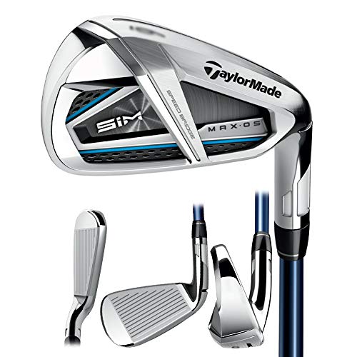 TaylorMade SIM MAX OS Irons, Steel Shaft, KBS Max 85, 4-PW, Right Hand, Regular Flex , Titanium, Black, Blue