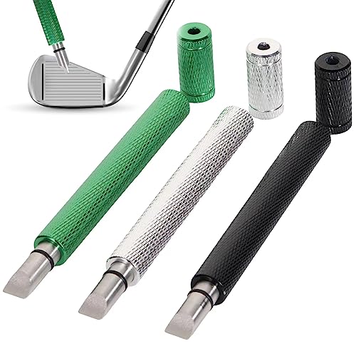BUSHIBU Golf Club Groove Sharpener Tool, 3 Pack Stainless Steel Golf Club Cleaner for Re-Grooving Wedges & Irons, U & V-Grooves(Black/Silver/Green)