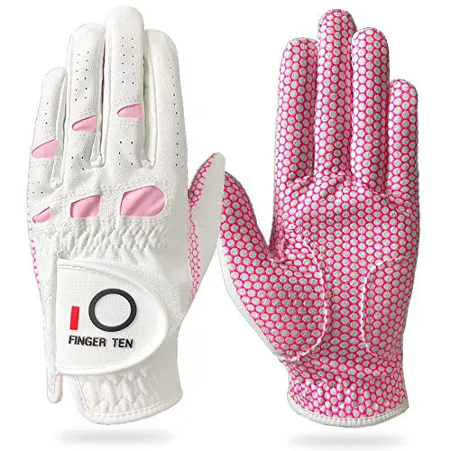 Golf Gloves Women Left Hand Right All Weather Rain Grip Value 2 Pack, Ladies Soft Pink Glove Lh Rh Both Hand Fit Size Small Medium Large XL