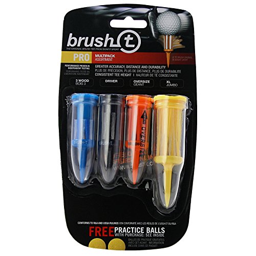 Brush-T Multi-Pack of 4 Golf Tees (Wood, Driver, Oversized, XLT) - Low Friction, More Distance, Consistent Height