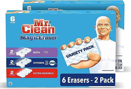 Mr. Clean Magic Eraser Variety Pack (with Bath, Kitchen, and Extra Durable Cleaning Pads), Bathroom, Shower, and Oven Cleaner, 12 Count