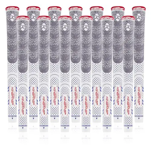 KINGRASP Multi Compound Golf Grips,Golf club grips midsize standard Size,13 Grips Set,6 Colors Optional,Anti-Slip High Stability,All Weather Cord Rubber Golf Club Grips(Gray/White, midsize )