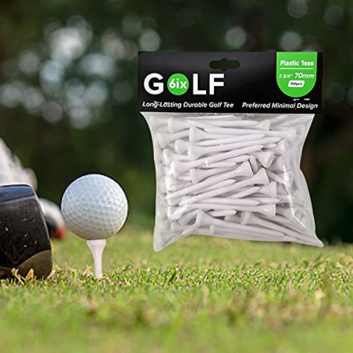 JMLGOLF GOLF6iX Premium White Plastic Golf Tees Bulk Pack 100pcs, Professional Durable Golf Tees 2 3/4 Inch (70mm), High Performance Golf Sports Tool Accessory, Unbreakable Golf Tees