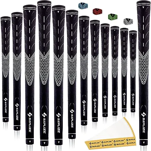 SAPLIZE Golf Grips Set of 13, Bundle with Tape or Full Regripping Kit, Jumbo / Mid / Standard / Undersize, Women / Men Anti-slip Rubber Golf Club Grips, CC01 Series