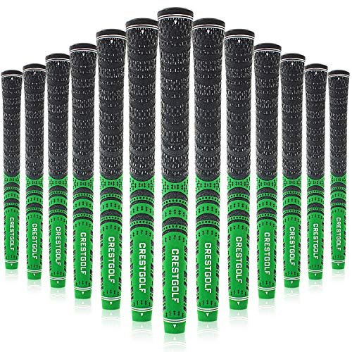 Multi -Compound Golf Club Grips, MidSize All-Weather Control Thread Technology Rubber Combine with Carbon Yard, Anti-Slip-Set of 13(Green,midsize)