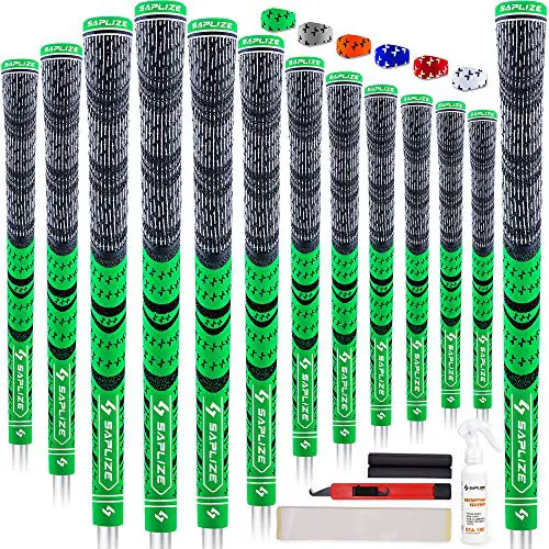 SAPLIZE Cross Corded Golf Grips 13 Pack, Low Taper Design, Multi-compound Hybrid Golf Club Grips, 13 Grips with All Kits, Midsize, Green, CL03 Series