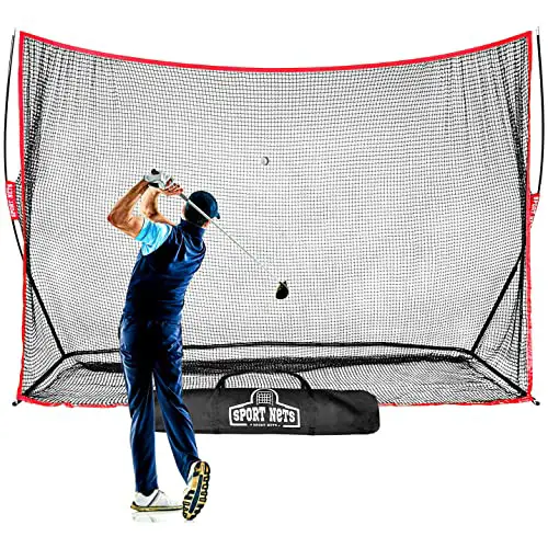 Golf Net (10x7 FT) with Carry Bag, Easy Set Up, Take Down, 7 PLY Knotted Netting for Long Lasting Performance and Reliability - Generous Hitting Surface, Perfect to Hone Driving Accuracy and Precision