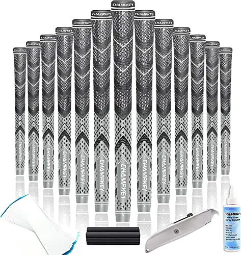 CHAMPKEY Golf Grips 13 Pack | Come with Solvent,15 Tapes,Vise Clamp and Hook Blade | All Weather Control and High Feedback Golf Club Grips