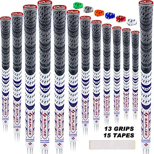 SAPLIZE Golf Grips(13 Grips + 15 Tapes Bundle), MultiCompound Hybrid Golf Club Grips, Standard Size, White CL03 Series