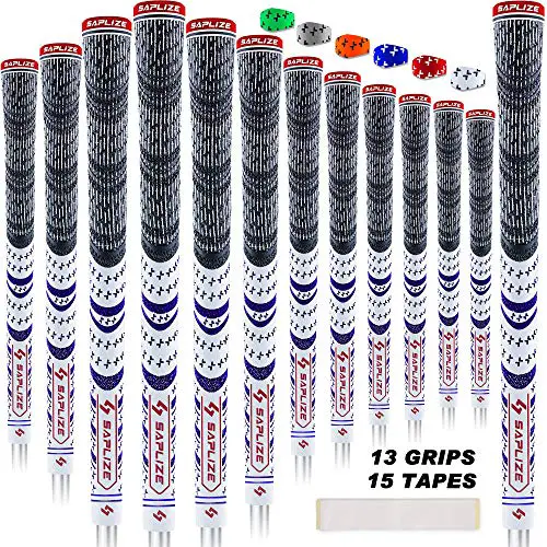 SAPLIZE Golf Grips(13 Grips + 15 Tapes Bundle), MultiCompound Rubber Golf Club Grips, Standard Size, White CL03 Series